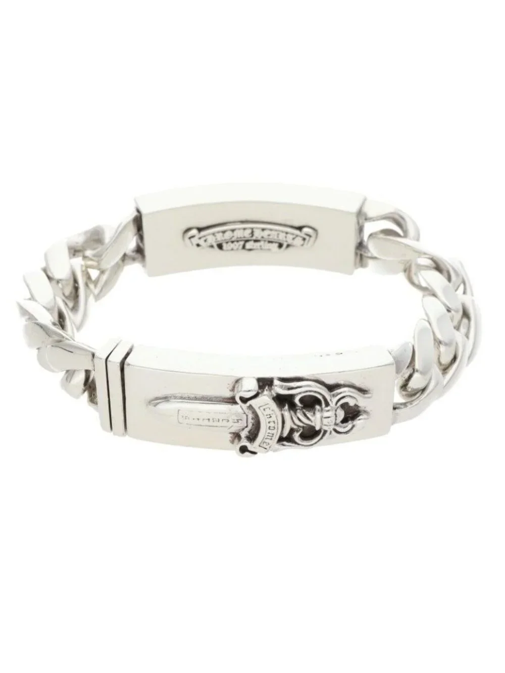 Chrome Hearts ID Dbl Flrl Dggr Double ID Floral Dagger Silver Bracelet